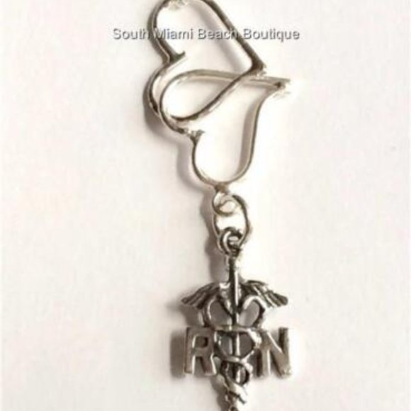 Sterling Silver Nursing RN Caduceus Necklace Heart Medical Graduation Gift 18" - Picture 6 of 9